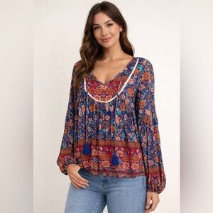 Floral PrettyGarden Boho Blouse with Lace Detail size L